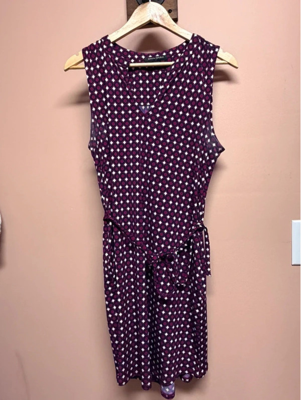 Banana Republic Purple & White Geometric Print Sleeveless Tie Front Dress
